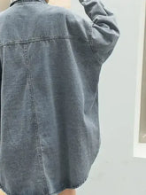 Embroidered patch long sleeve denim jacket with distressed button-down