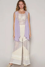 Embroidered Pearls Open Front Lavender Lace Trimmed Sleeveless Cardigan Woman Outerwear