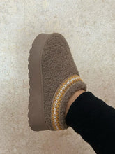 Embroidered Trim Platform Sherpa Boots for Women Taupe
