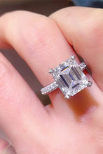 Emerald-cut carat moissanite pavé band engagement ring in sterling silver