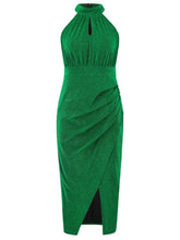 Emerald Green Halter Midi Dress with Slit Evening Dresses