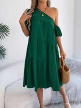 Emerald Green One Shoulder Tiered Dress for Women