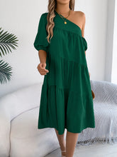 Emerald Green One Shoulder Tiered Dress for Women