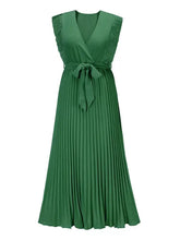 Emerald Green pleated dress with tied surplice cap waist stretch