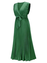 Emerald Green Pleated Dress with Tied Surplice Cap Waist