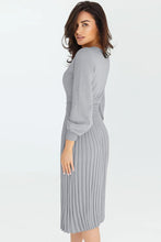 Emerald Green Pleated Midi Dress With Long Sleeve Length