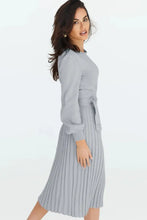 Emerald Green Pleated Midi Dress With Long Sleeve Length Woman Sweater Dresses