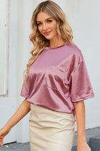Emerald Green Satin T Shirt with Round Neck and Regular Sleeve Length