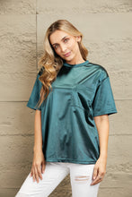 Emerald Green Satin T Shirt with Round Neck and Regular Sleeve Length