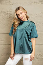 Emerald Green Satin T Shirt with Round Neck and Regular Sleeve Length Woman T Shirts