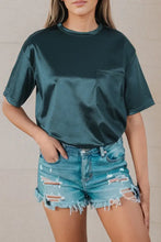 Emerald Green Satin T Shirt with Round Neck and Regular Sleeve Length Woman T Shirts