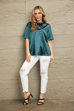 Emerald Green Satin T Shirt with Round Neck and Regular Sleeve Length