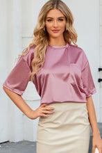 Emerald Green Satin T Shirt with Round Neck and Regular Sleeve Length Dusty Pink