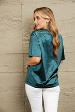 Emerald Green Satin T Shirt with Round Neck and Regular Sleeve Length Woman T Shirts