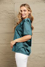 Emerald Green Satin T Shirt with Round Neck and Regular Sleeve Length
