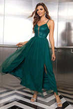 Emerald Green Sequined Evening Gown Turquoise