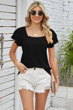Emerald Green Square Neck Flutter Sleeve Top with White Denim Shorts
