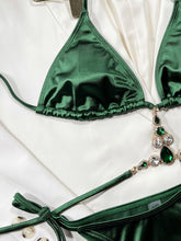 Emerald Green Velvet Bikini with Gold Chain and Jeweled Accents