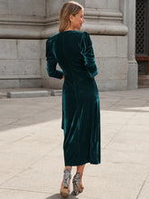Emerald Green Velvet Midi Wrap Dress Evening Style
