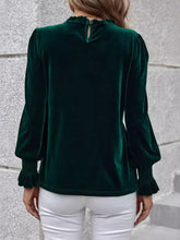 Emerald Green Velvet Ruffled Blouse for Women