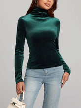 Emerald Green Velvet Turtleneck Top for Women