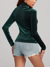 Emerald Green Velvet Turtleneck Top for Women