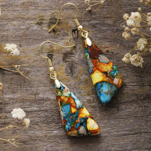 Emperor-Stone geometric earrings with colorful mosaic gemstone pendants
