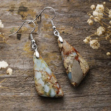 Emperor-Stone geometric earrings with teardrop jasper stones