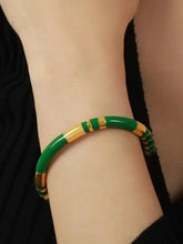 Enamel Titanium Steel Cuff Bracelet Dark Green One Size Bracelets