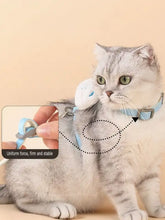 Light blue escape proof cat harness with white rounded attachment