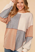 Exposed Seam Color Block Round Neck Top Woman Sweatshirts
