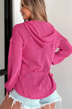 Exposed Seam Detail Henley Knit Hoodie Woman Sweatshirts