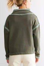 Exposed seam half snap long sleeve sweatshirt in dark olive green
