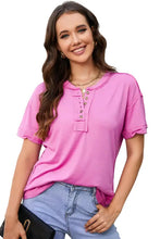 Exposed Seam Quarter-Button Tee Woman T Shirts