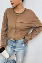 Exposed Seam Round Neck Long Sleeve Sweatshirt Woman Sweatshirts