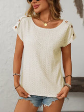 Eyelet Button-Shoulder Blouse for Women Woman T Shirts