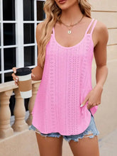 Pink eyelet double strap cami top featuring spaghetti straps and delicate eyelet fabric for a stylish look