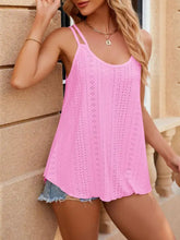Pink sleeveless eyelet double strap cami with delicate detailing and thin straps for a stylish summer look