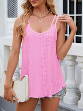 A vibrant pink eyelet double strap cami with delicate eyelet detailing and thin straps for a stylish sleeveless look