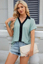 Eyelet Johnny Collar Short Sleeve T-Shirt Woman T Shirts