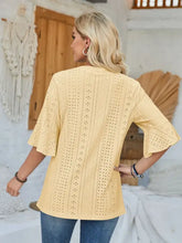 Yellow eyelet notched half sleeve T-shirt with bell sleeves