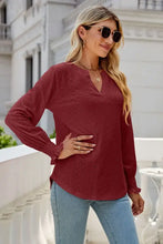 Eyelet Notched Lantern Sleeve T-Shirt Woman T Shirts