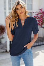 Eyelet Notched Puff Sleeve T-Shirt Woman T Shirts