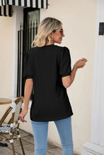 Eyelet Puff Sleeve V-Neck Top Woman T Shirts