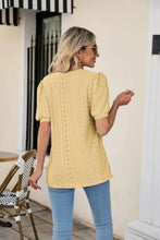 Eyelet Puff Sleeve V-Neck Top Woman T Shirts