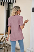 Eyelet Puff Sleeve V-Neck Top Woman T Shirts