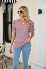 Eyelet Puff Sleeve V-Neck Top Woman T Shirts