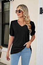 Eyelet Puff Sleeve V-Neck Top Woman T Shirts
