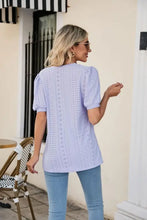 Eyelet Puff Sleeve V-Neck Top Woman T Shirts