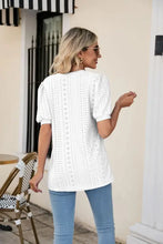 Eyelet Puff Sleeve V-Neck Top Woman T Shirts